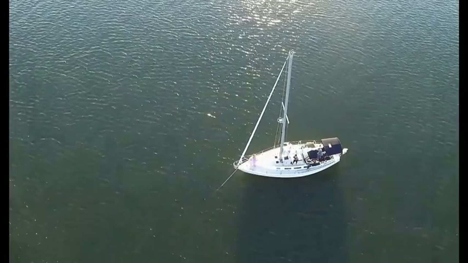 Joyride Charters sailboat at anchor, seen from above