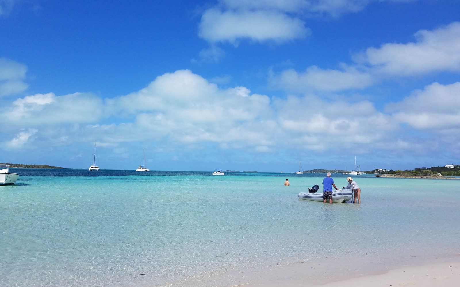 Shallow turquoise water and a sandbar in the Abacos, Bahamas